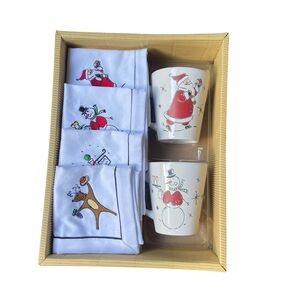 Cypress Merry Xmas Santa Reindeer North Pole Snowman Coffee Napkin Gift Set